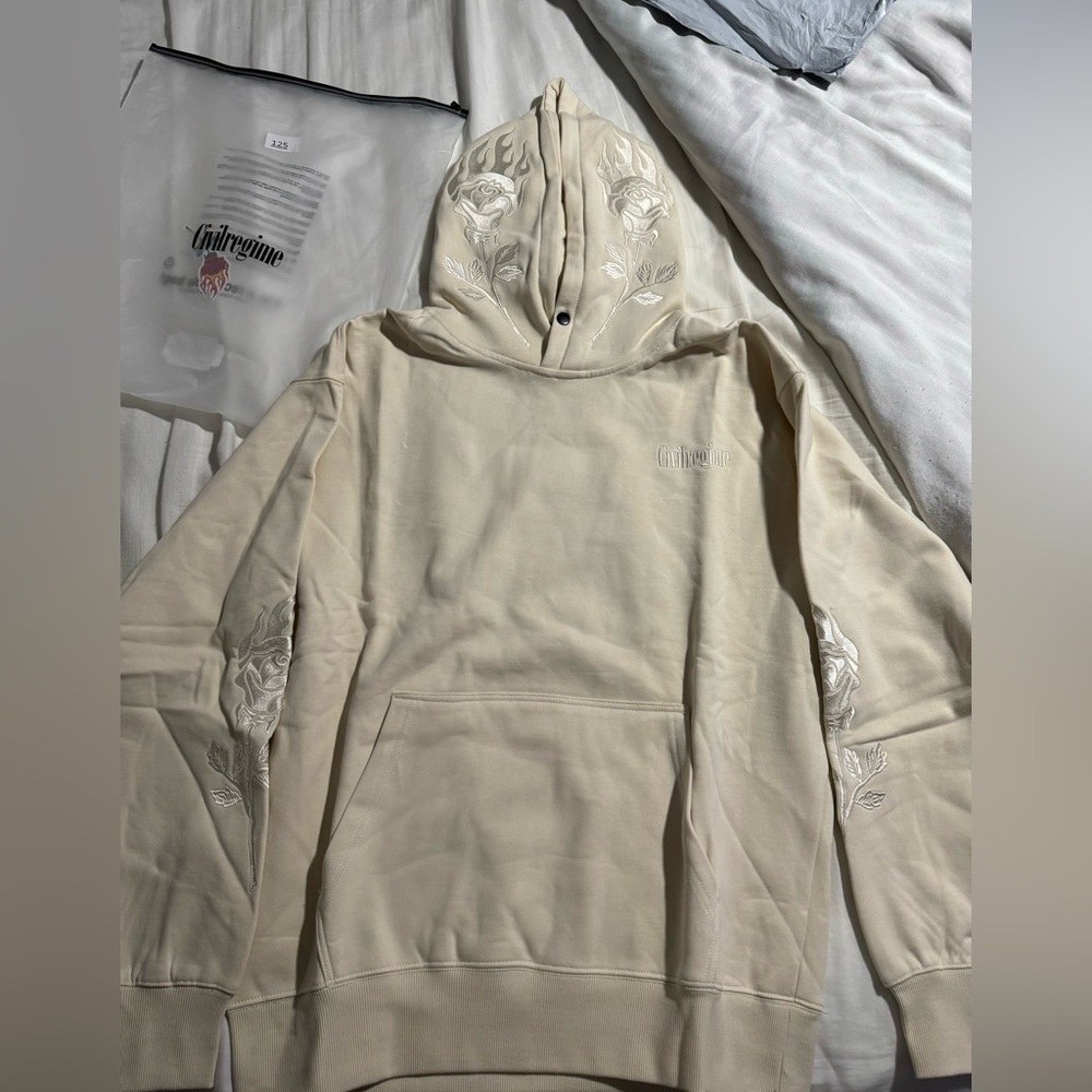 Civil Regime Cream Hoodie with Embroidered Design